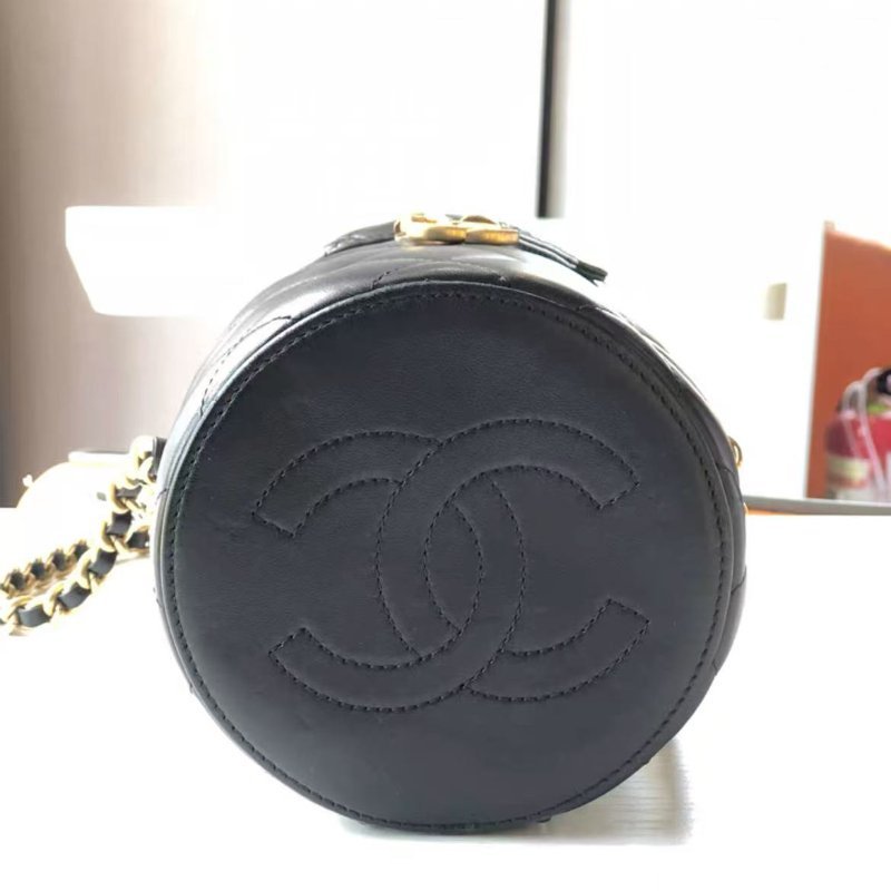 CHANEL 圓筒包牛皮黑色小號 芯片款13x16 98新配件塵袋-6