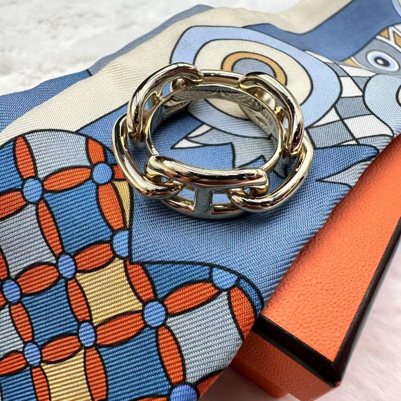 愛馬仕/Hermes  豬鼻子絲巾介指 玫瑰金色金屬 絲巾釦/絲巾環 / 可當戒子指-4