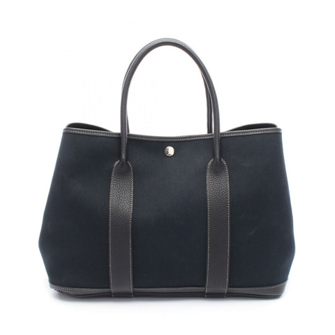 HERMES Garden party PM 手提包 Toile officier 帆布 Negonda 皮革 海軍藍 黑色