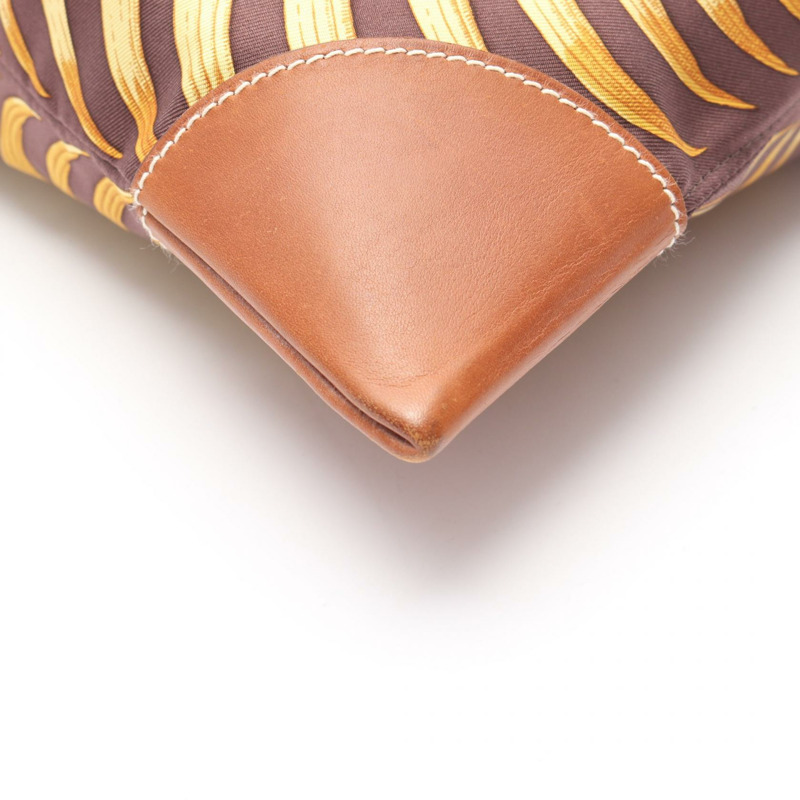 HERMES Silky City PM TIGRE ROYAL 單肩包 絲綢皮革 棕色 二手 L GHW-6