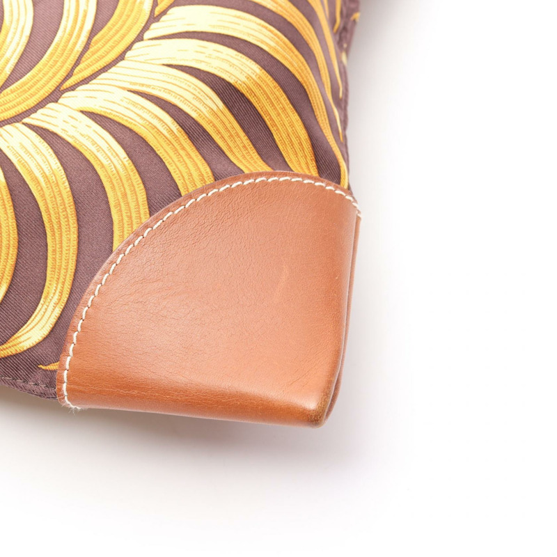 HERMES Silky City PM TIGRE ROYAL 單肩包 絲綢皮革 棕色 二手 L GHW-7