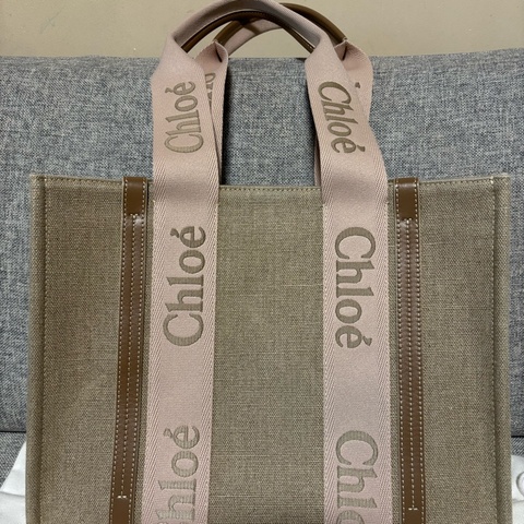 Chloe Woody tote bag 刺繡胭脂粉帆布托特包
