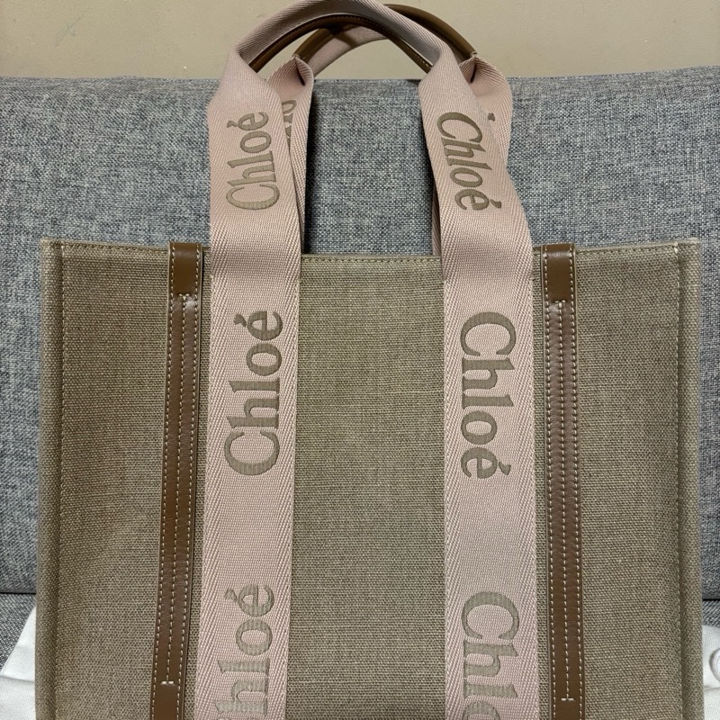 Chloe Woody tote bag 刺繡胭脂粉帆布托特包-6