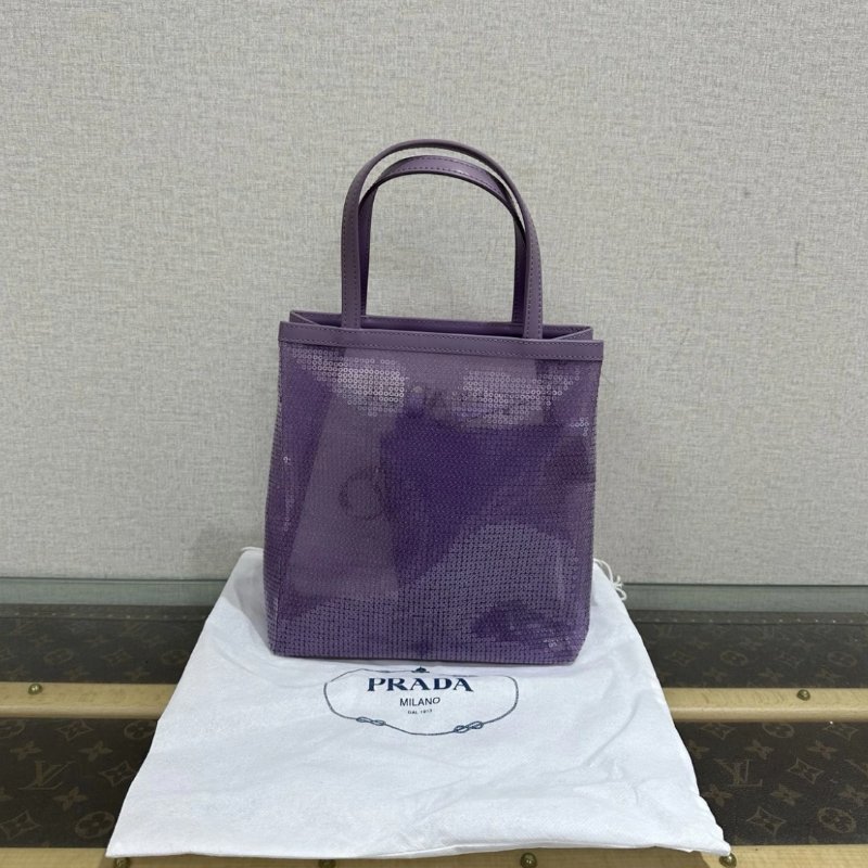 PRADA 紫色紗網亮片mini托特子母包 20*22*7 99新配件塵袋保卡購證-5