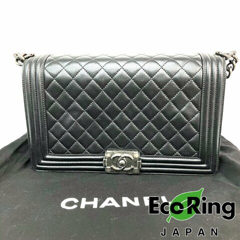 △ Chanel 香奈兒 28CM Black Lambskin Ruthenium-Finish Metal Boy Chain Shoulder Bag No.19 黑色小羊皮鍍釕金屬鎖鏈肩背袋No.19 - 257016227