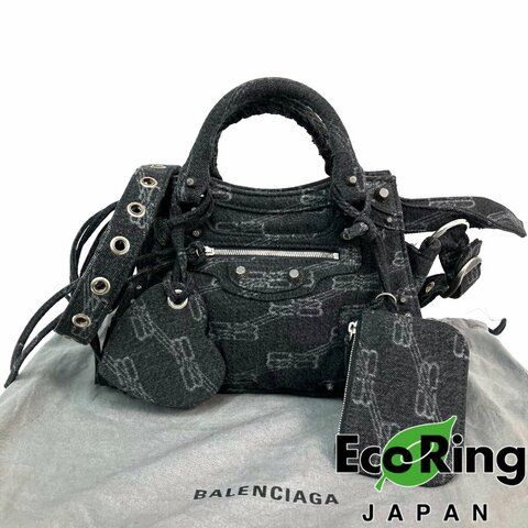 △ Balenciaga 巴黎世家 Black Denim Neo Cagole XS BB 2 Way Bag 黑色牛仔布兩用袋 - 257016226