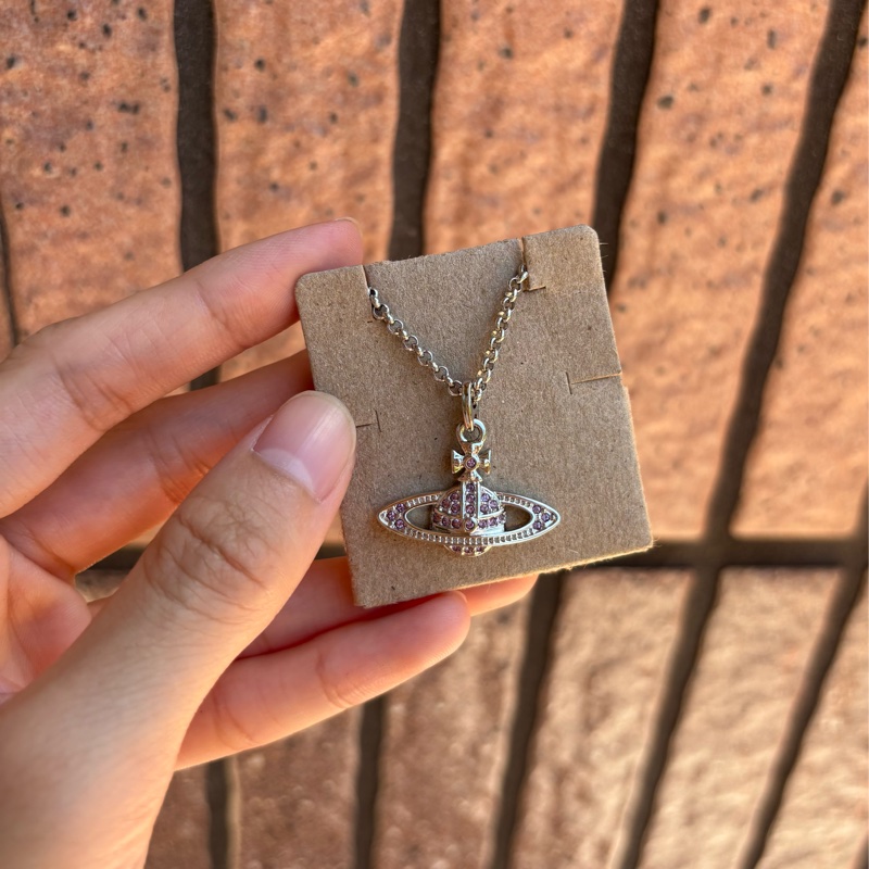 Vivienne Westwood 銀色粉鑽項鍊-0