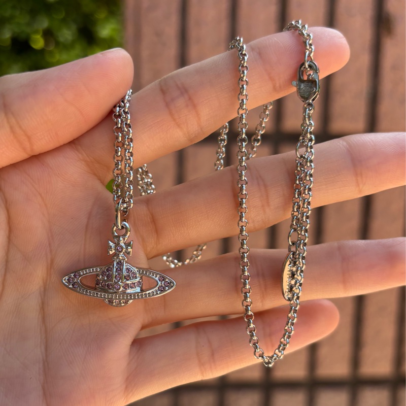 Vivienne Westwood 銀色粉鑽項鍊-1