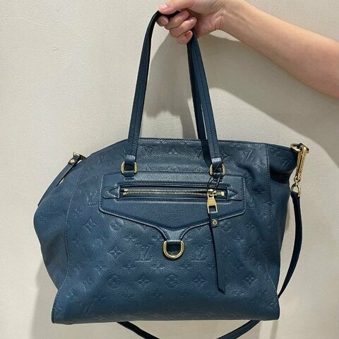LV 全皮藍色金扣Lumineuse手提斜背包 34*27*17 98新配件塵袋