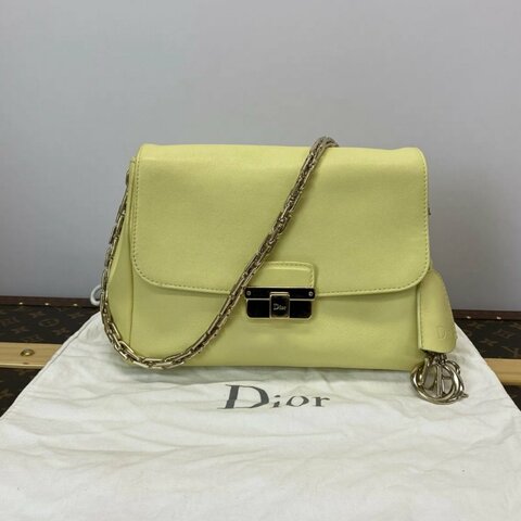 DIOR 小雞黃金扣肩背腋下鏈條包 26*17*10 98新配件塵袋