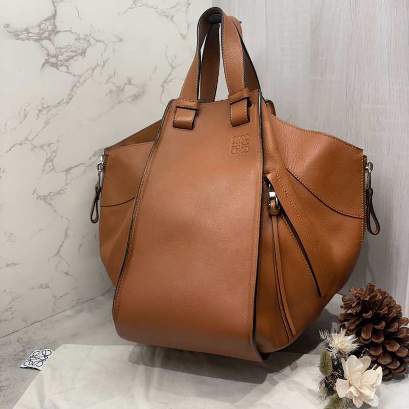 LOEWE羅意威｜Hammock Medium 子母吊床包 棕色焦糖色銀扣 中號-0
