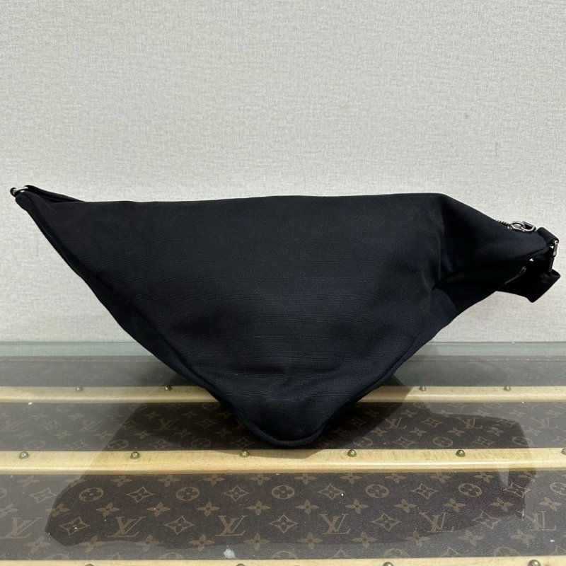 PRADA 22S系列黑銀帆布三角肩背斜背包 60*30*27 98新配件塵袋-5