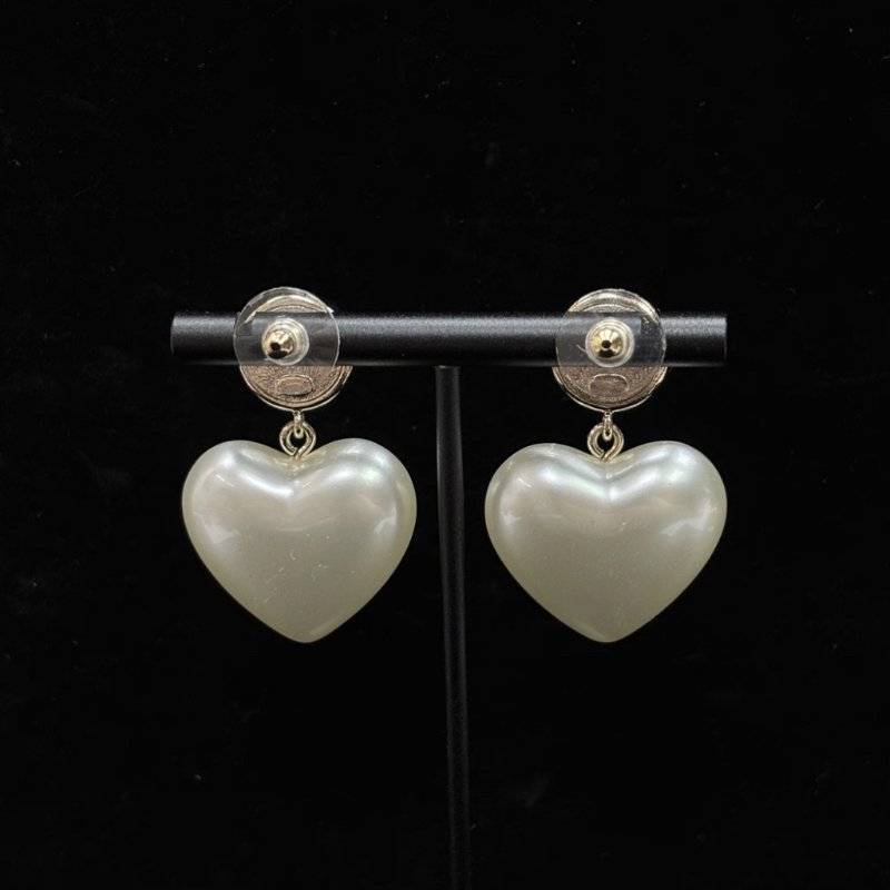 CHANEL 21B白桃心珍珠雙C水鑽吊墜耳釘 98新配件盒子-3