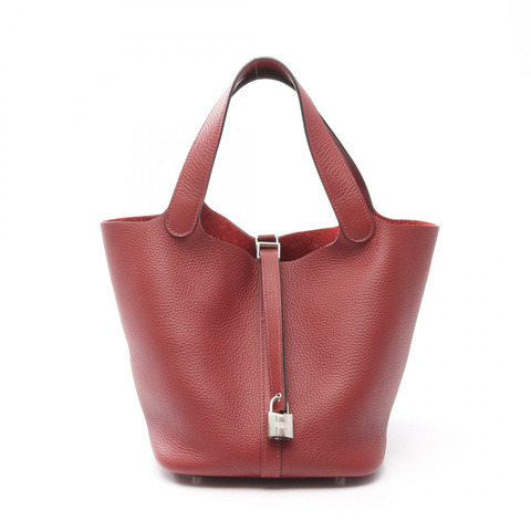 愛馬仕 Picotin Lock 中型手袋 Clemence 皮革 Rouge H 二手女款 W SHW
