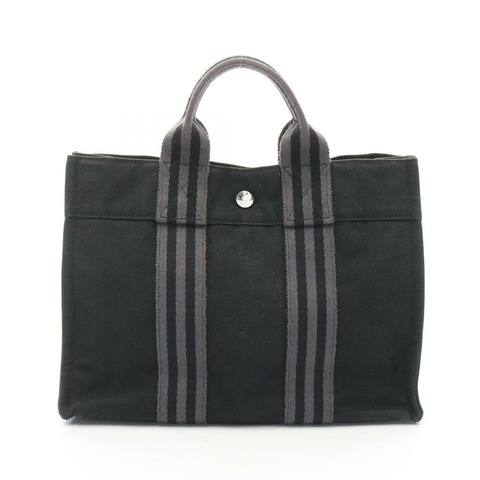 HERMES Fourre-tout PM 手提包 帆布 黑灰色 二手 女款 SHW