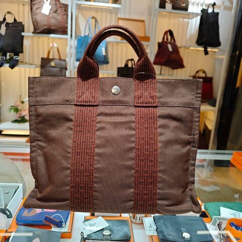 Hermes Vintage Ale Line MM 銀扣手挽灰色/啡色袋小號