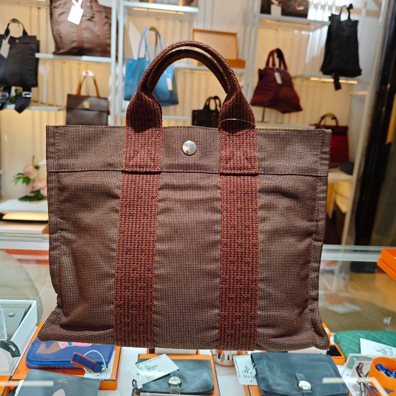 Hermes Vintage Ale Line MM 銀扣手挽灰色/啡色袋小號-0