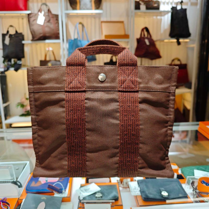 Hermes Vintage Ale Line MM 銀扣手挽灰色/啡色袋小號-5