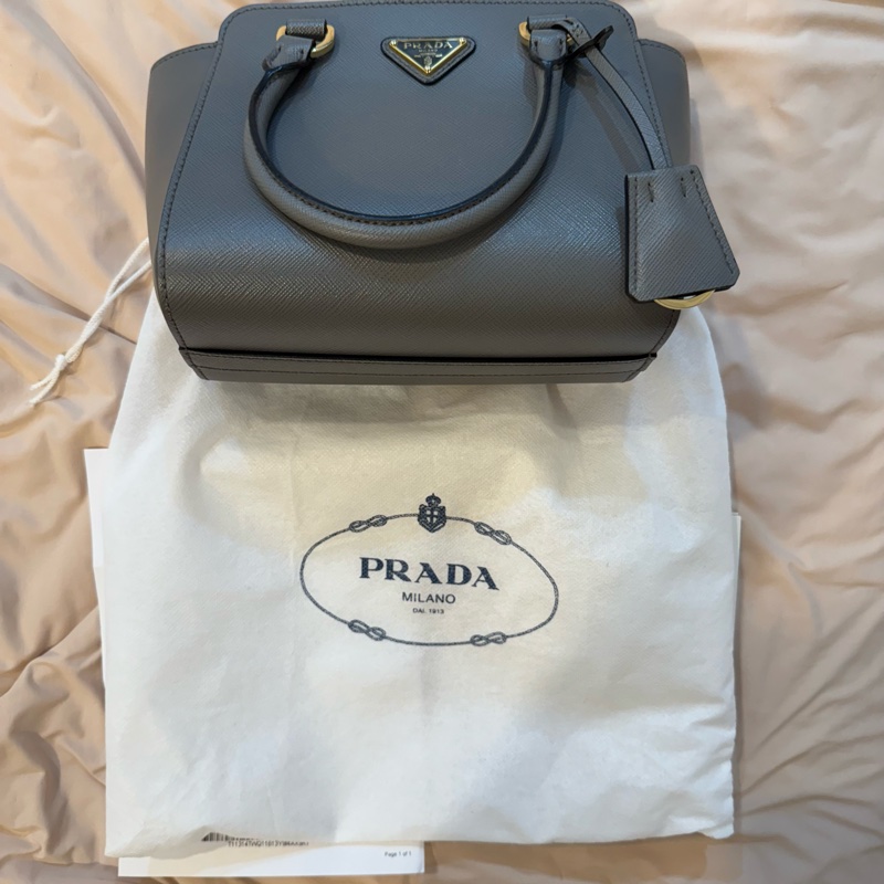 Prada Saffiano Cuir 小型手提包(灰色)-1