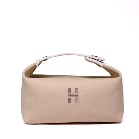 HERMES Bride-a-Brac 人字紋帆布便當袋(小/米)