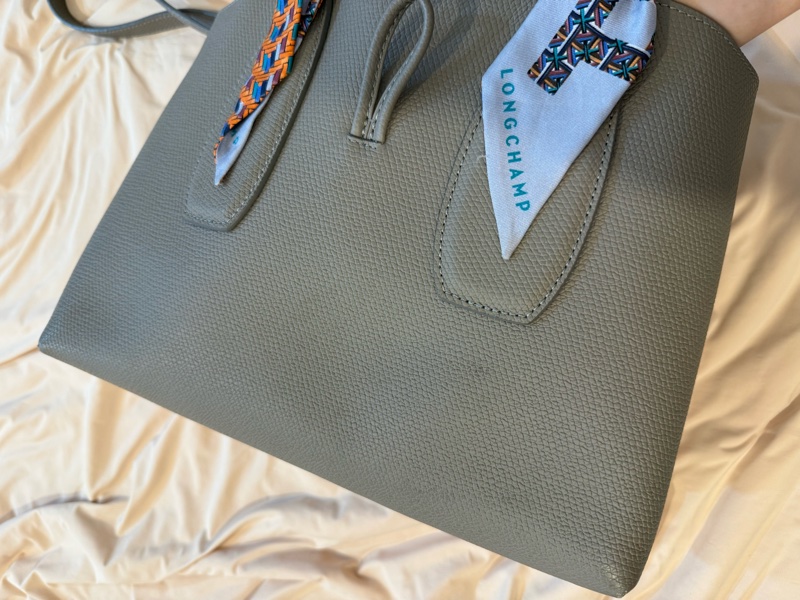 Longchamp Roseau M Tote Elephant Grey（附原廠絲巾）-1