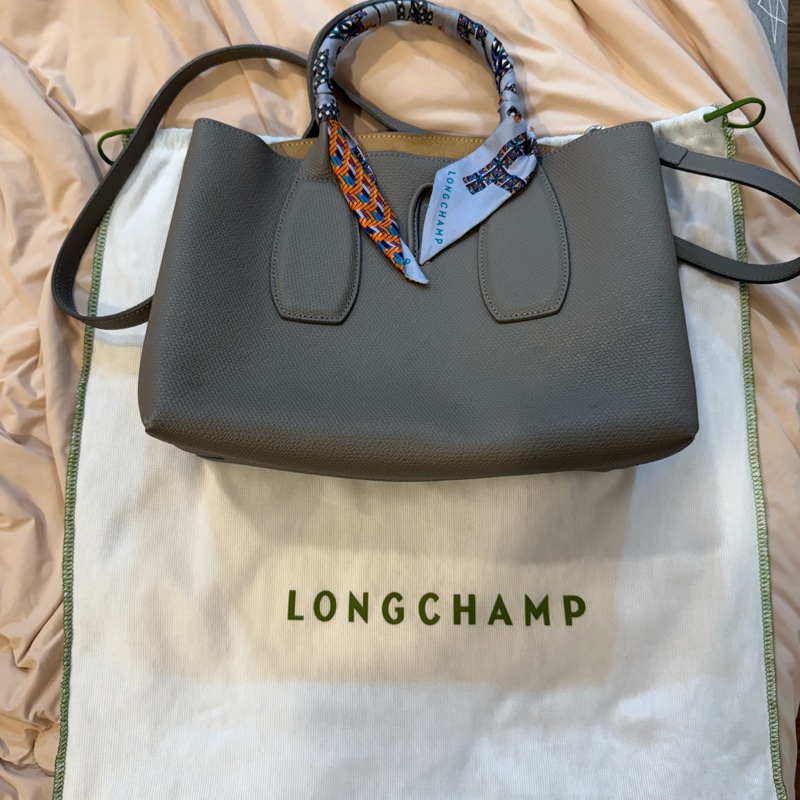 Longchamp Roseau M Tote Elephant Grey（附原廠絲巾）-5