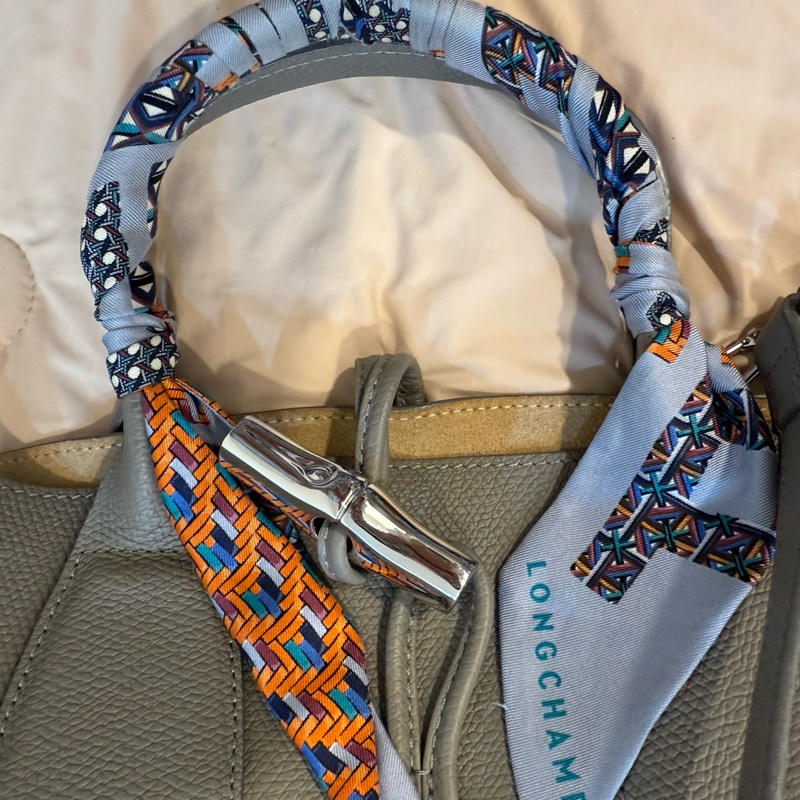 Longchamp Roseau M Tote Elephant Grey（附原廠絲巾）-14