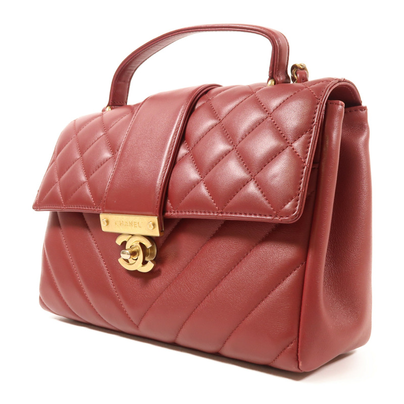 CHANEL 牛皮皮革2 Way Shoulder Bag金扣手挽肩背兩用袋-2