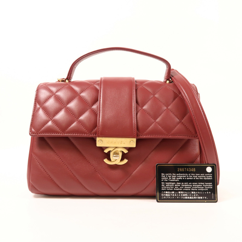 CHANEL 牛皮皮革2 Way Shoulder Bag金扣手挽肩背兩用袋-13