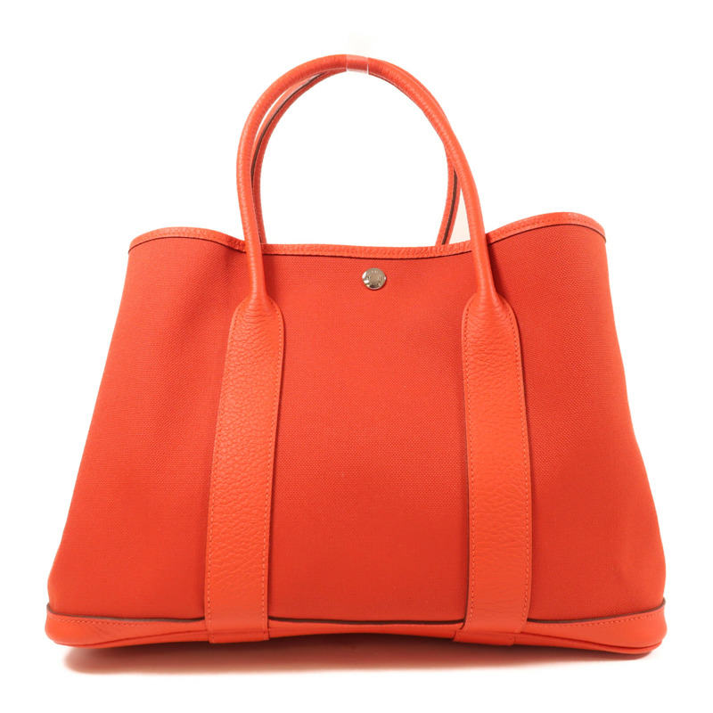 HERMES 帆布Garden Party PM銀扣手挽袋Rouge Exotique-0