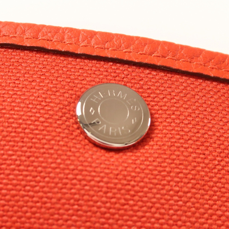 HERMES 帆布Garden Party PM銀扣手挽袋Rouge Exotique-12