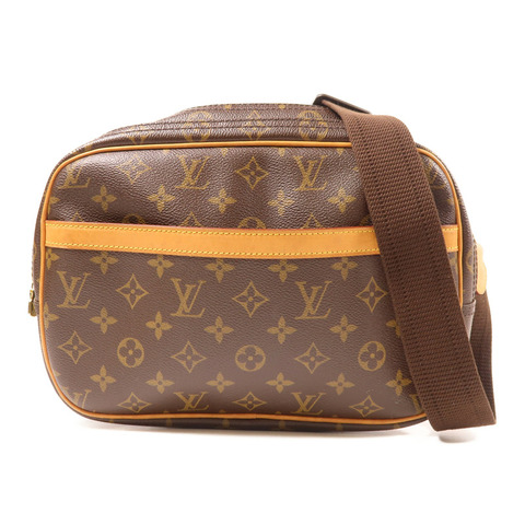 LOUIS VUITTON Monogram Reporter PM金扣肩背袋棕色