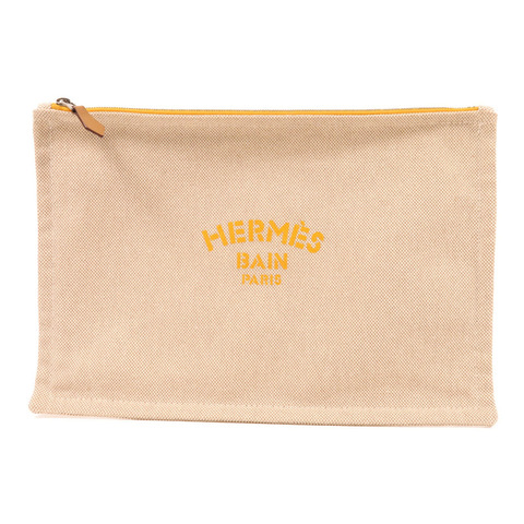 HERMES 帆布Bain Pouch銀扣手拿包