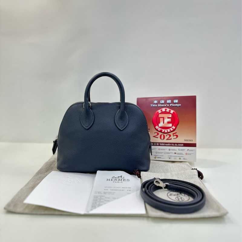 愛馬仕mini bolide evercolor皮石板灰銀扣W刻25年購證-0