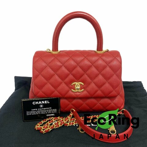 △ Chanel 香奈兒 Coco Handle Red Caviar Skin Lizard Embossed Calfskin Handle Gold Tone Metal 2Way Bag No.27 A92990 紅色粒紋小牛皮蜥蜴壓紋小牛皮手柄金色金屬兩用袋 No.27 A92990 -257015732