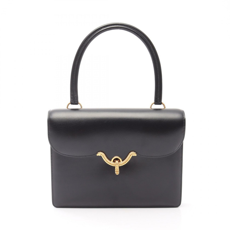 HERMES Vasco 手提包 Box 小牛皮 小牛皮 黑色 二手 女款 GHW R-0