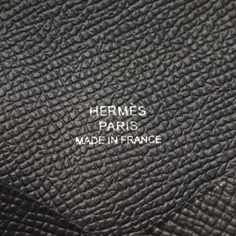 HERMES Calvi 零錢包 皮夾 Epsom 皮革 黑色 二手 女士 W SHW-3