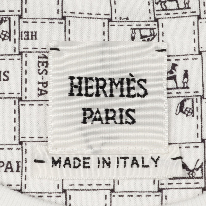 HERMES BOLDUC AU CARRE Bolduc 格紋 T 卹 棉質 白色黑色 二手 女款 #44-2