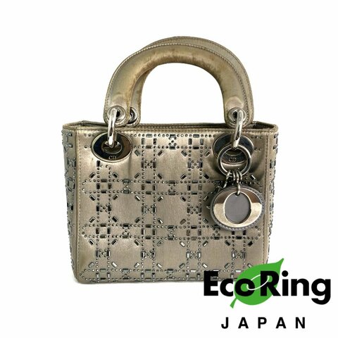 △ Christian Dior 迪奧 Grey Satin Mini Lady 2 Way Bag 灰色緞面迷你兩用袋 - 257016462