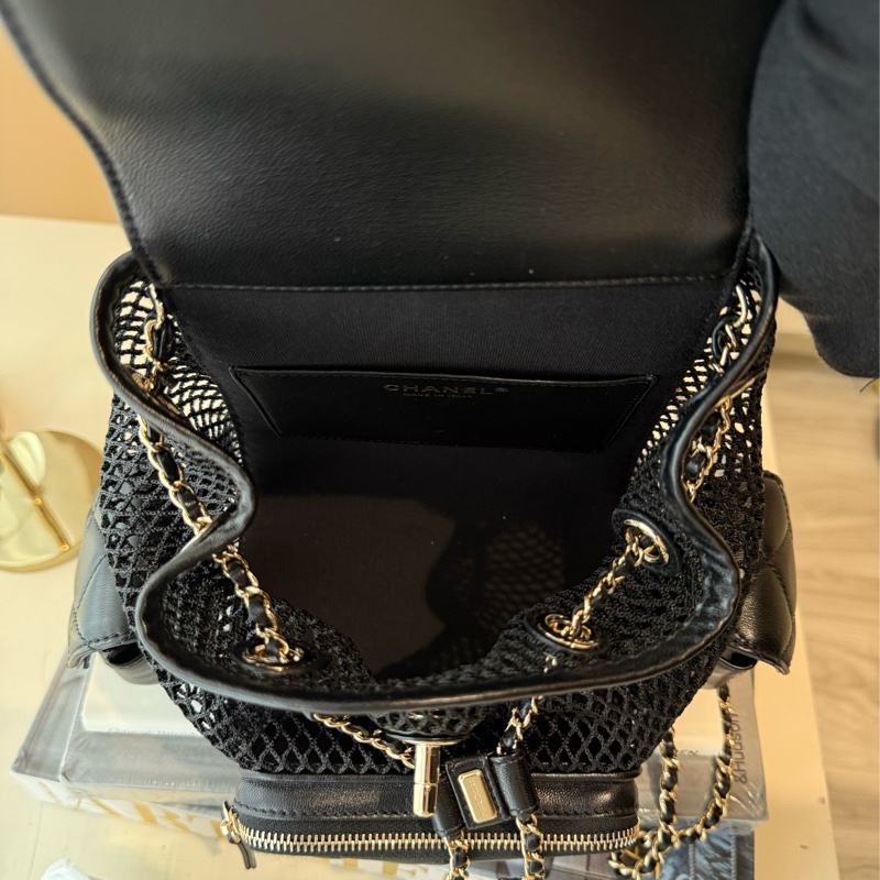 關穎同款❤️CHANEL 黑色簍空網眼雙肩包後背包-6