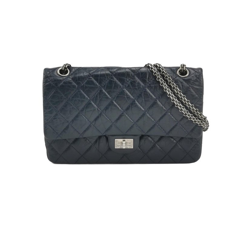 Chanel 2.55 Flap Bag 季節限定款 大號 油蠟皮 菱格絎縫 長方形旋扣 單肩包-0
