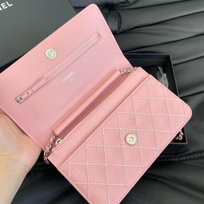 Chanel 季節限定粉色縫線woc鏈條包 附件卡 塵袋-5