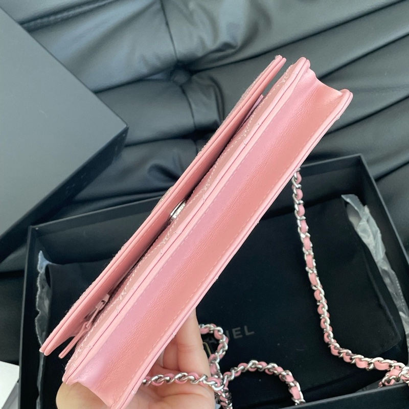 Chanel 季節限定粉色縫線woc鏈條包 附件卡 塵袋-6