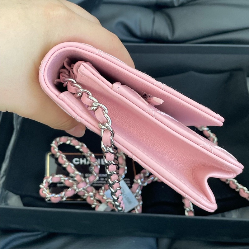 Chanel 季節限定粉色縫線woc鏈條包 附件卡 塵袋-8