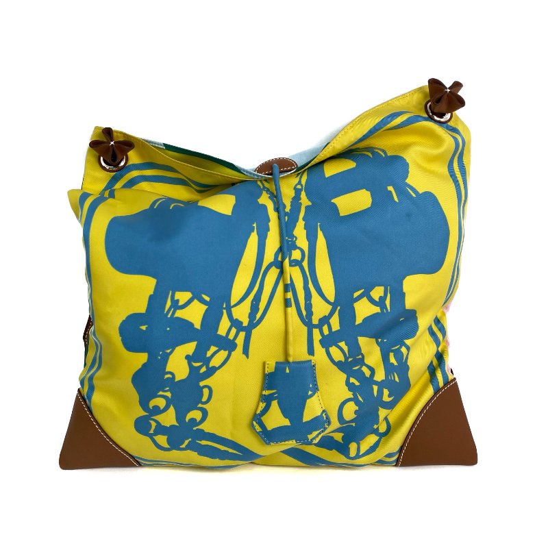 △ Hermes 愛馬仕 Multicolor 100% Silk Palladium Plated Metal Silk City Shoulder Bag Stamp D 多色100%絲質鍍鈀金屬肩背袋D刻 - 257016512-1
