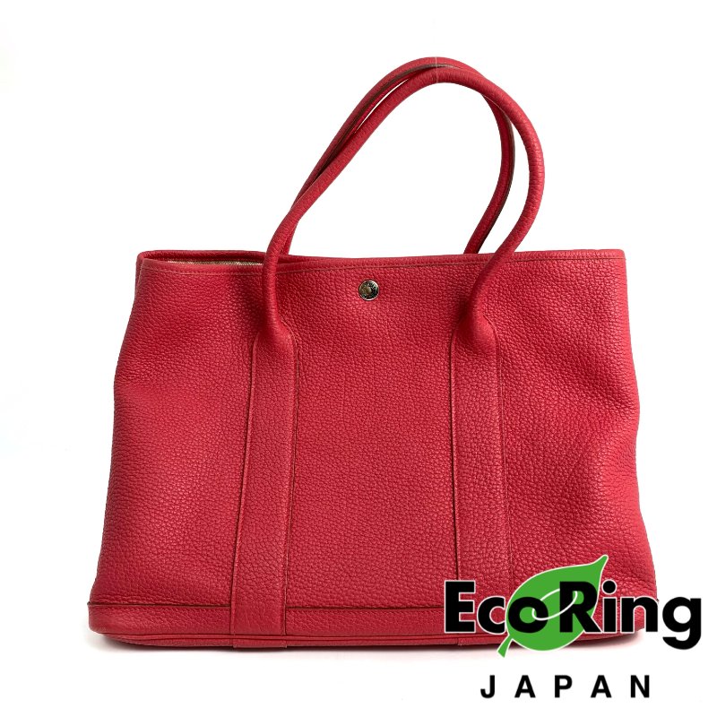△ Hermes 愛馬仕 Pink Negonda Calfskin Palladium Plated Metal Garden Party 36 Hand Bag Stamp [P] 粉紅色顆粒小牛皮鍍鈀金屬手袋[P]刻 - 257016706-0