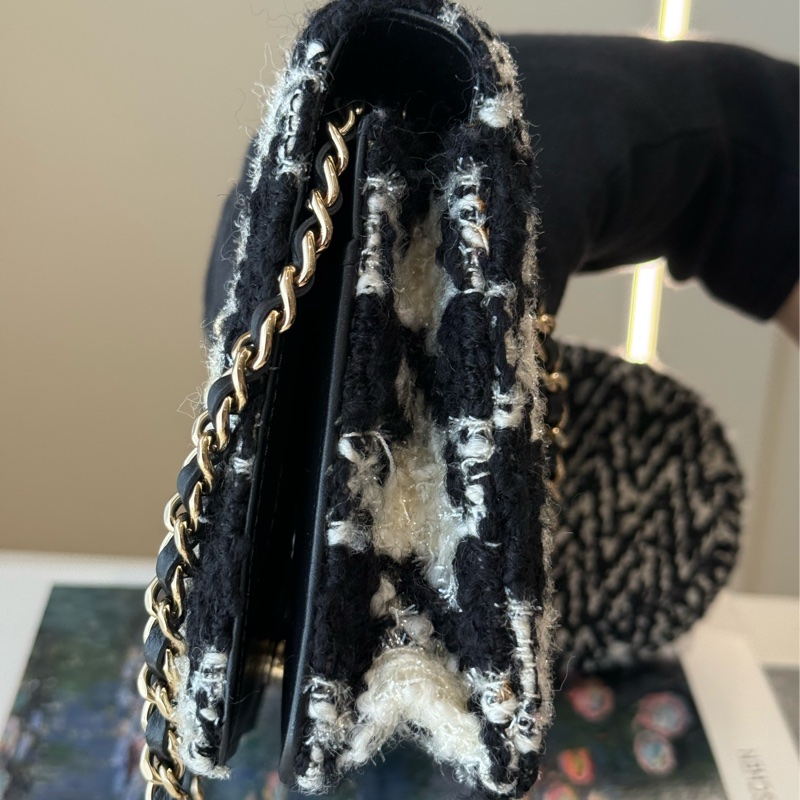CHANEL 千鳥格毛呢 WOC 雙子星鏈條包 零錢包 28開-4