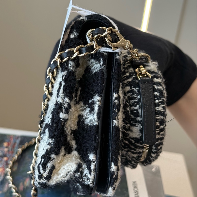 CHANEL 千鳥格毛呢 WOC 雙子星鏈條包 零錢包 28開-5
