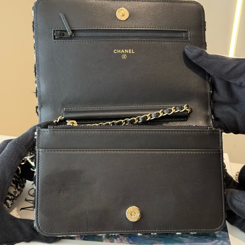 CHANEL 千鳥格毛呢 WOC 雙子星鏈條包 零錢包 28開-7
