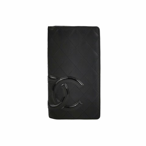 Chanel Cambon 牛皮 漆皮 菱格絎縫 側邊 雙C Logo 長錢包